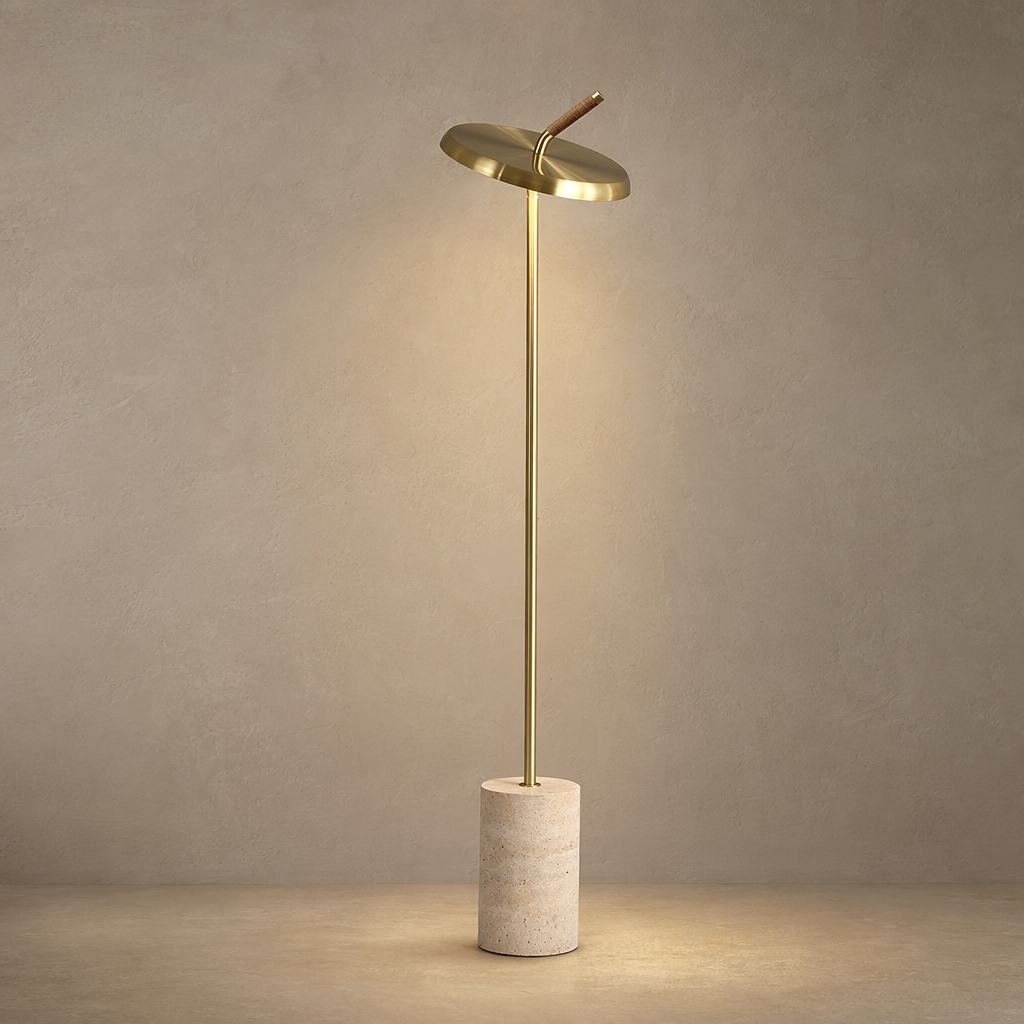 Modern Travertine Leather Floor Lamp in Gold - product image 01
