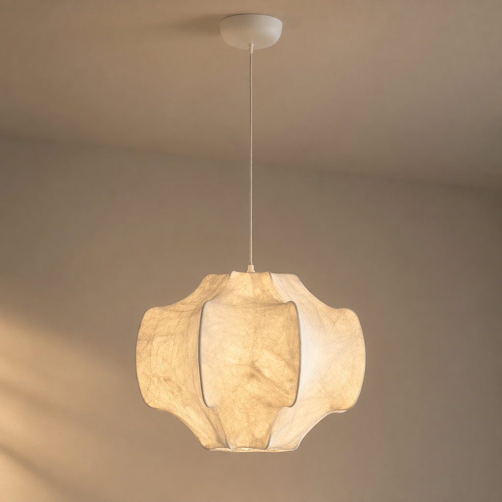 Handmade Mulberry Silk Pendant Light in White - product image 01