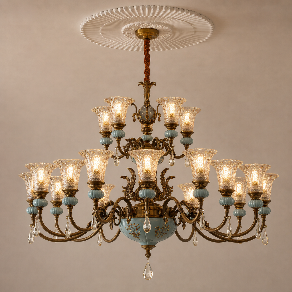 Blue Glazed Ceramic Two-Tier Chandelier hero product