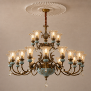 Blue Glazed Ceramic Two-Tier Chandelier hero product