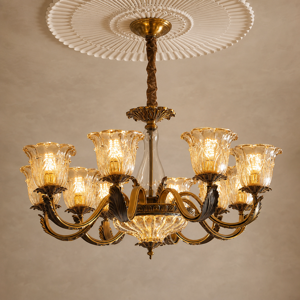 Antique Brass Fluted Glass Chandelier hero product