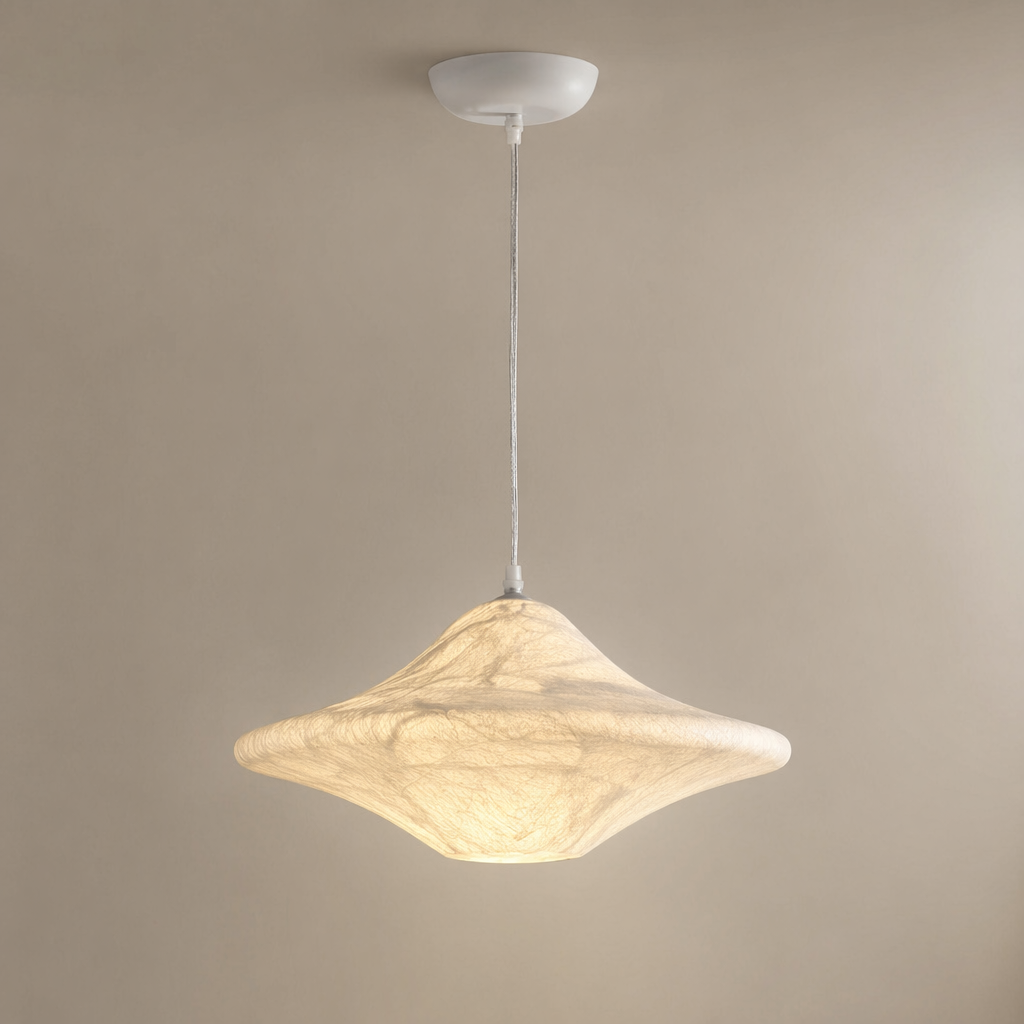 Handmade Mulberry Silk Saucer Pendant Light in White - product image 01