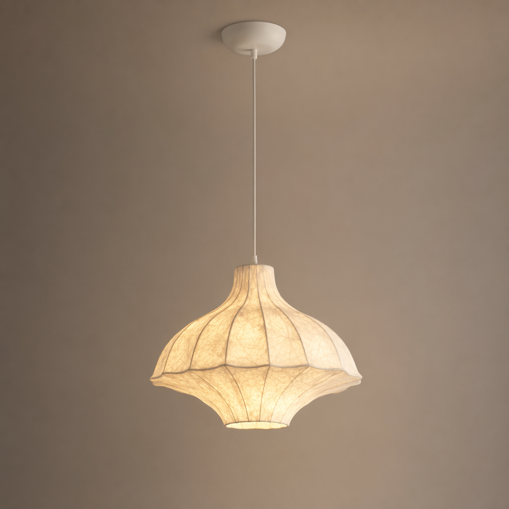 Handmade Mulberry Silk Lotus Pendant Light in White - product image 01