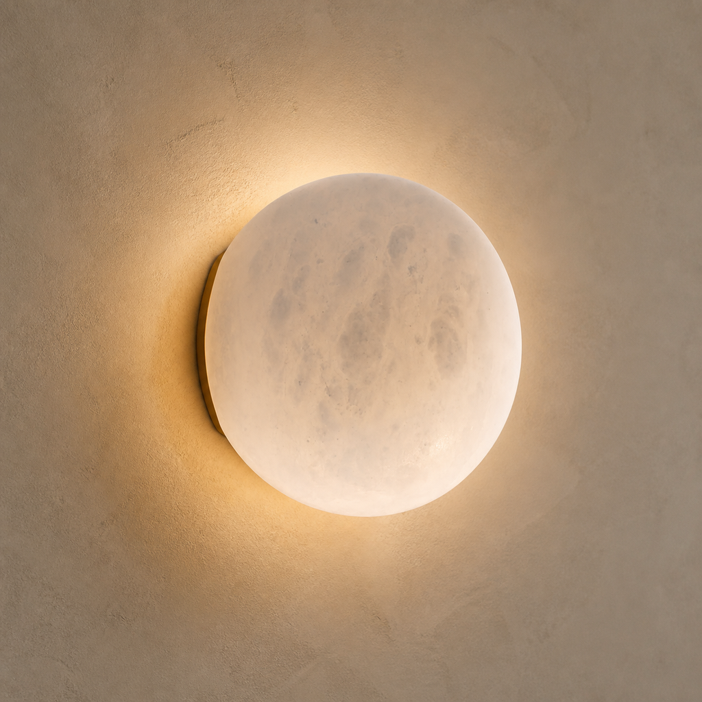 Modern A-Grade Spanish Alabaster Globe Wall Sconce in Natural Brass - product image 01