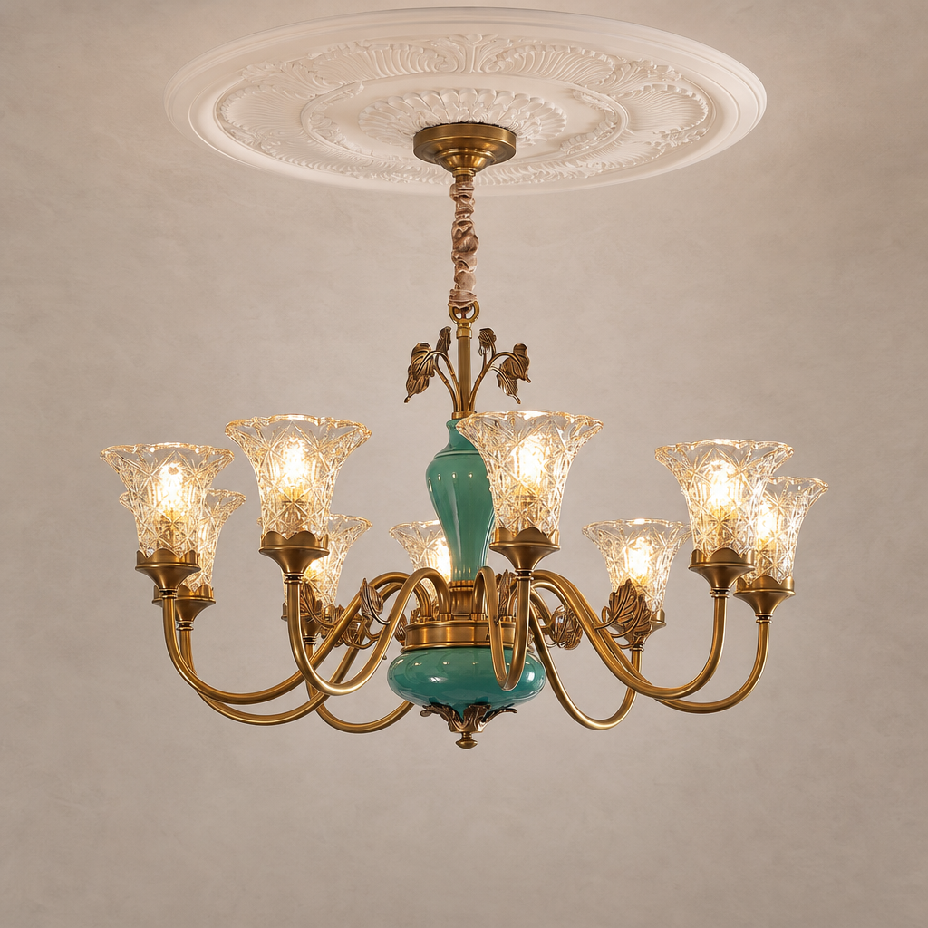 Tiffany Blue Ceramic Brass Chandelier hero product