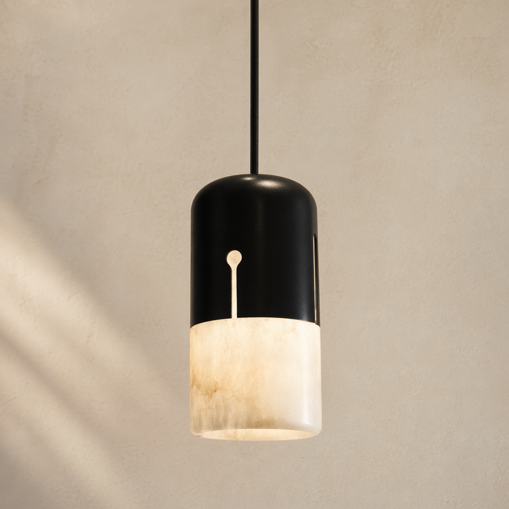 Modern Alabaster Cylinder Pendant Light in Matte Black - product image 01