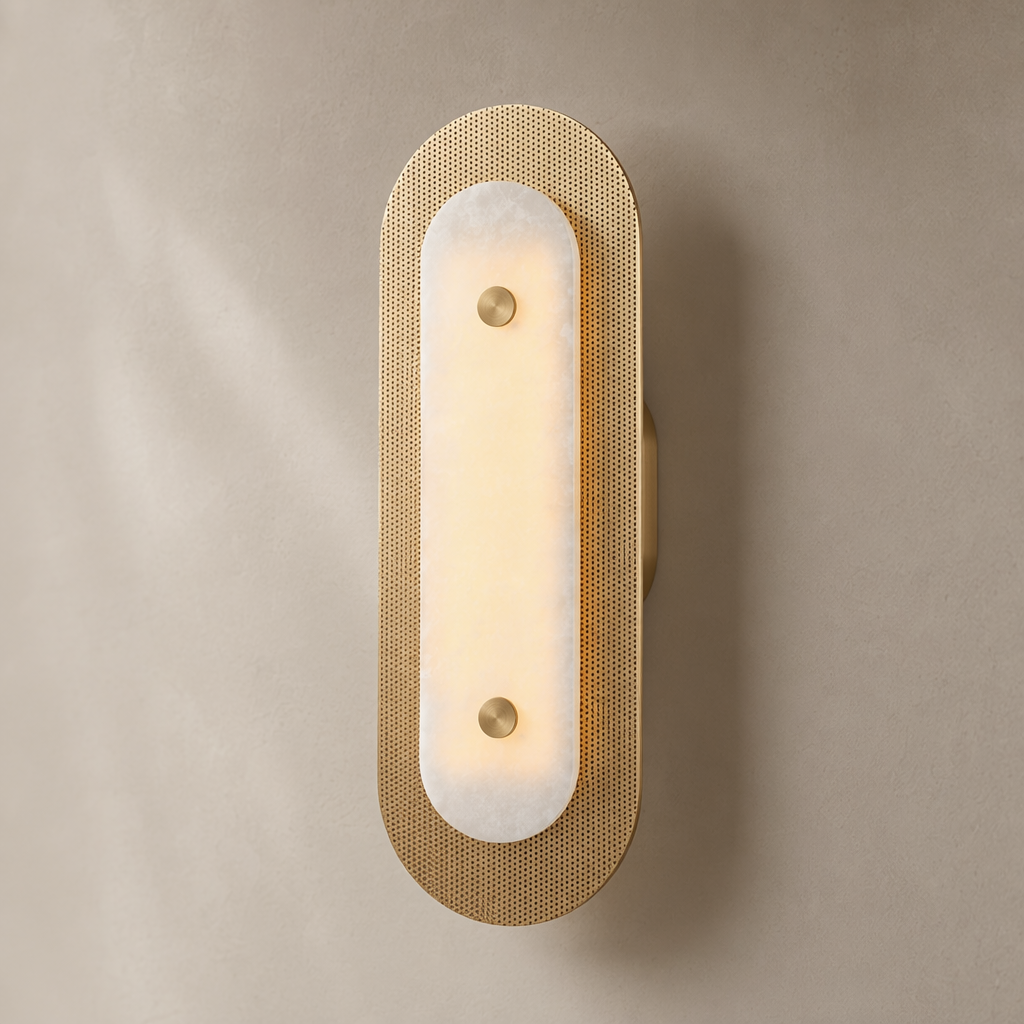 Modern Brass Marble Oval LED Wall Sconce - 01 01-hero-product