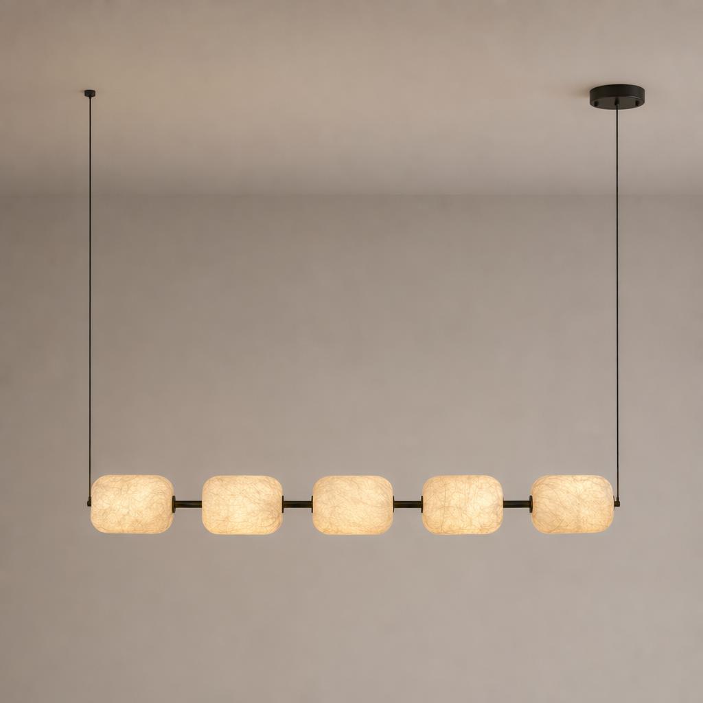 Modern Mulberry Silk Linear Pendant Light in White and Black - product image 01