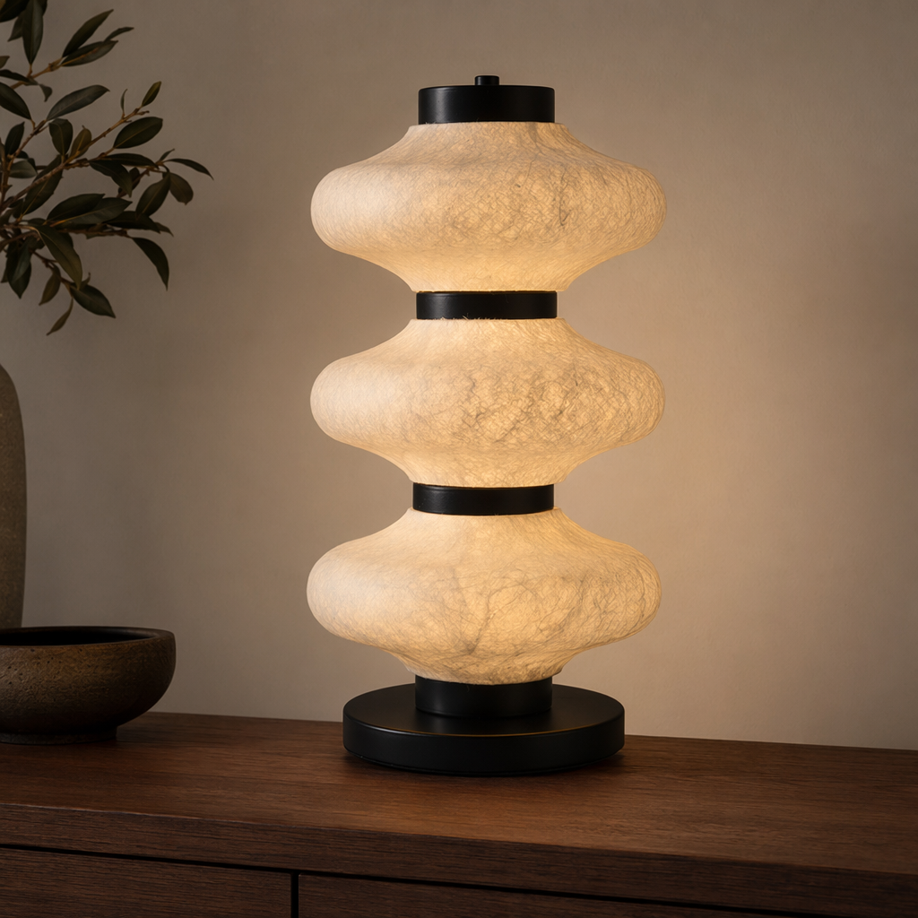 Modern Mulberry Silk Stacked Table Lamp in Matte Black and White - product image 01