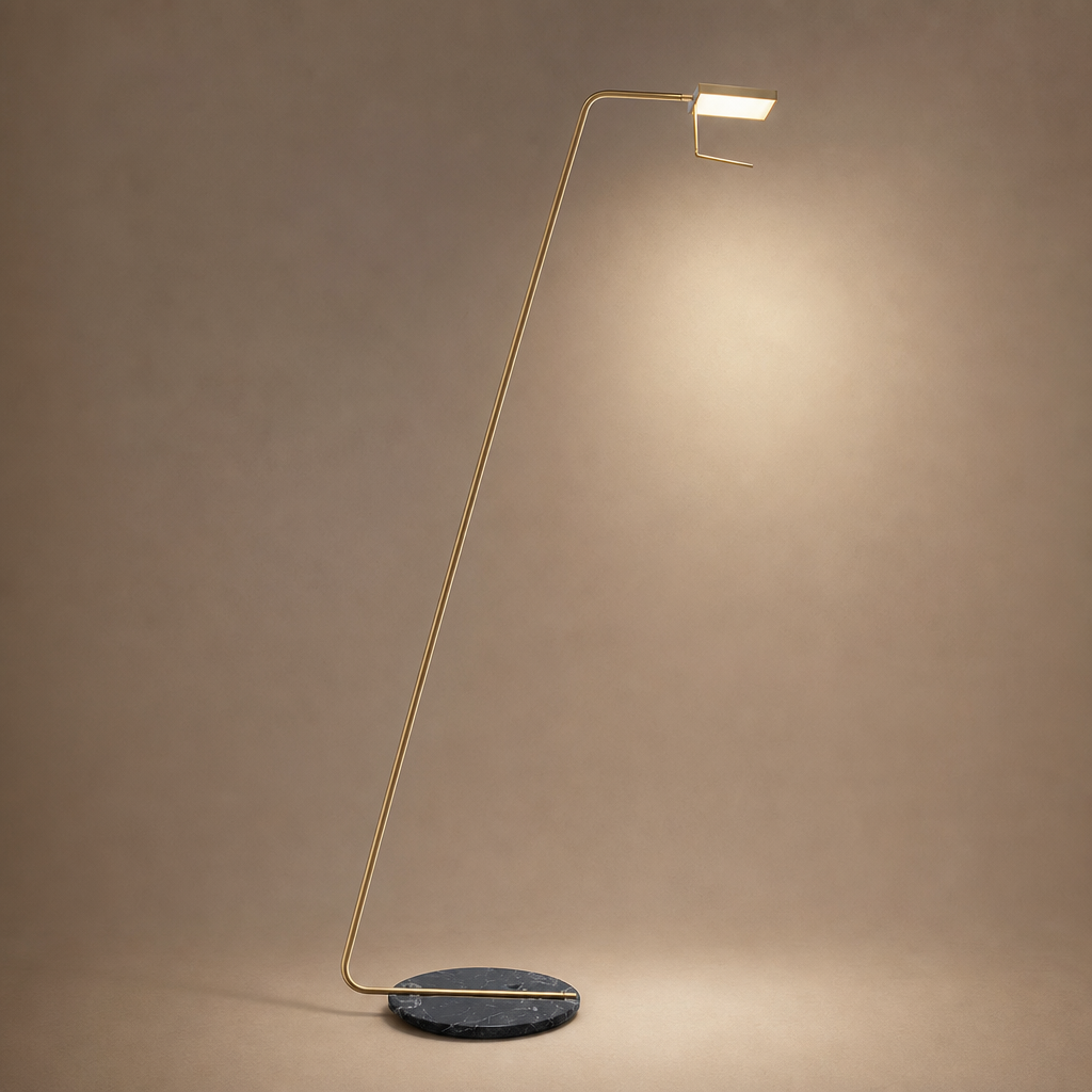 Antique Brass Marble LED Floor Lamp product view on a warm neutral background