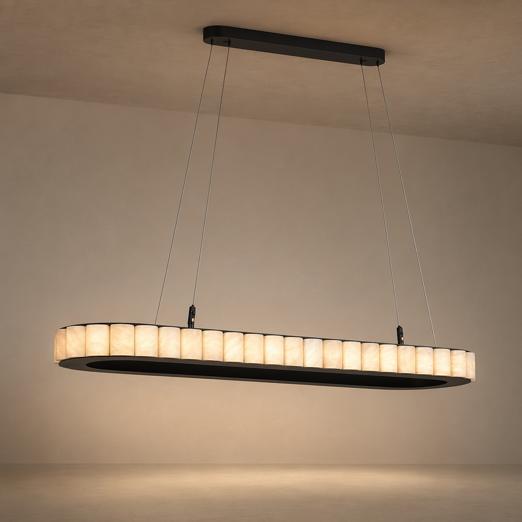 Modern Alabaster Linear Island Chandelier in Matte Black - 01 01-hero-product