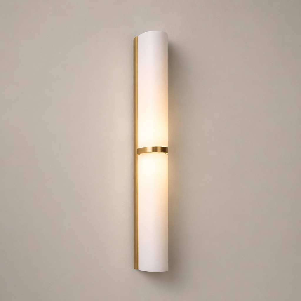 Modern Brushed Brass Milky Glass Wall Sconce - generated main 01 01-hero-product