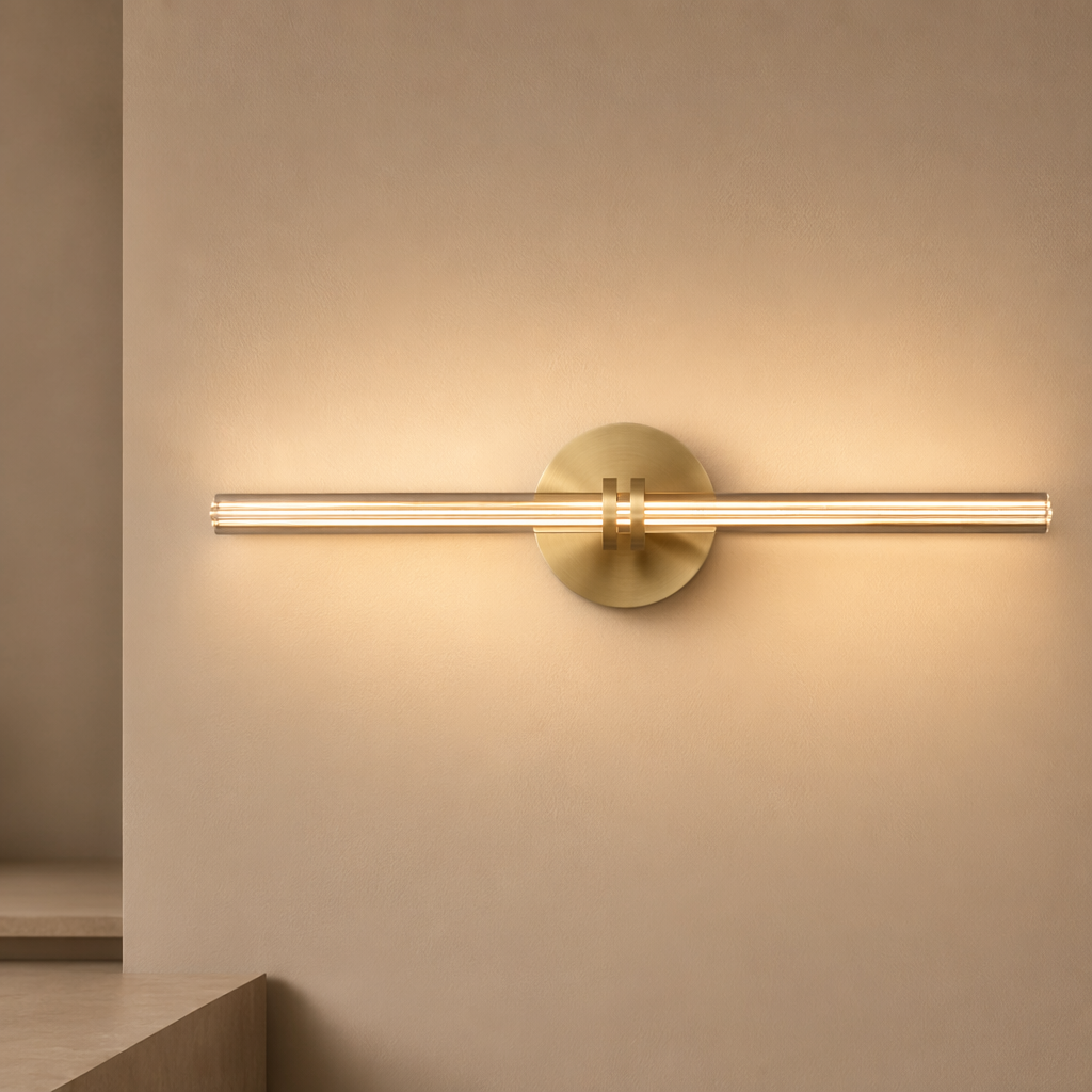 Modern Crystal Glass Linear Wall Sconce in Natural Brass - product image 01