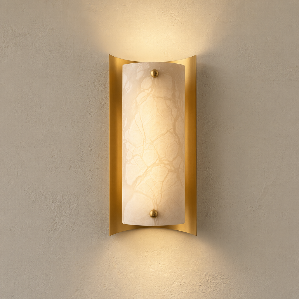Modern Alabaster Rectangular Wall Sconce in Natural Brass - product image 01