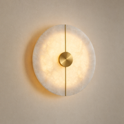 Modern Snowflake Alabaster Round Wall Sconce in Natural Brass - product image 01