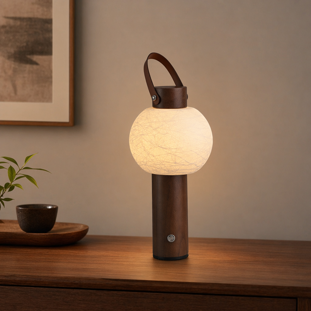 Portable Silk-Effect Acrylic Table Lamp in Wood Finishes - product image 01