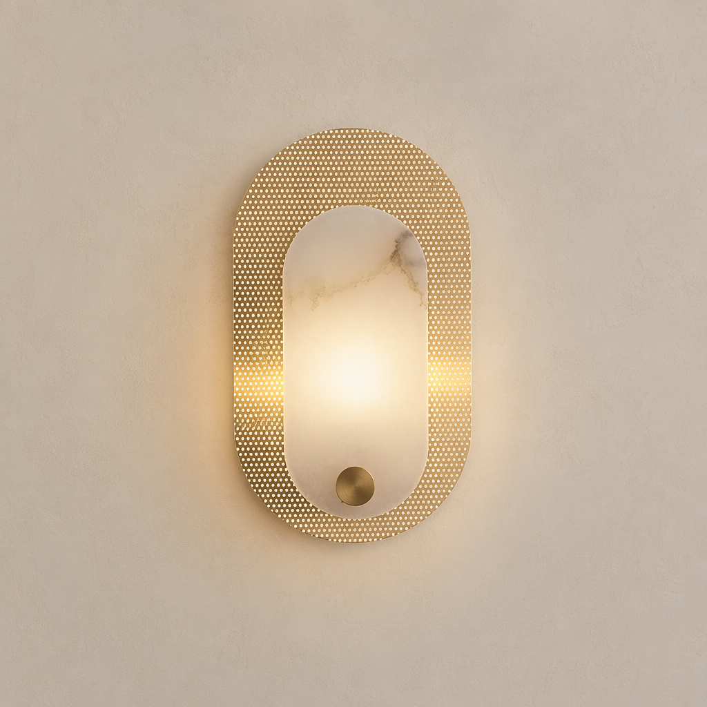 Modern Alabaster Oval Wall Sconce in Matte Gold - product image 01
