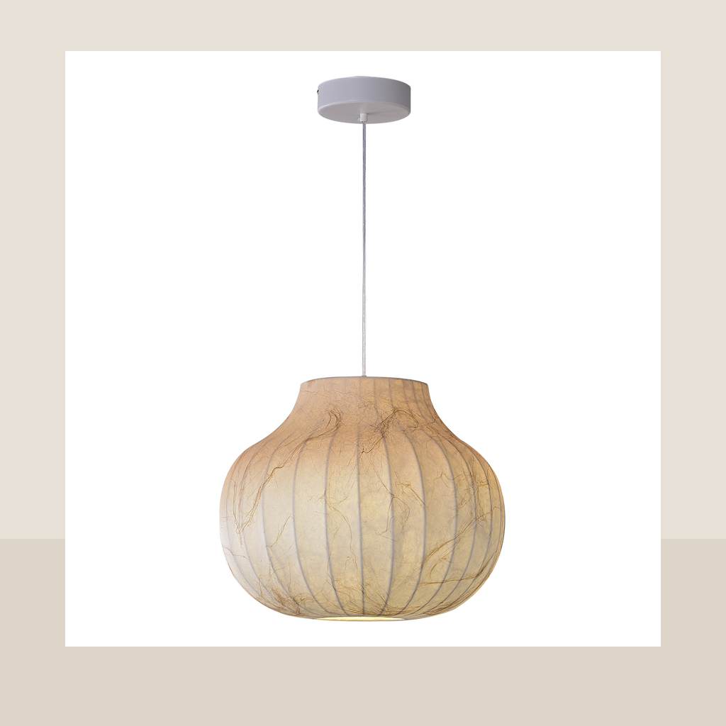 Modern Ribbed Silk Globe Pendant Light - 01 warm beige hero