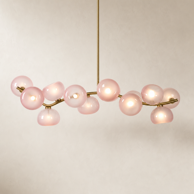 Clairenne Modern Glass Globe Branch Linear Chandelier in Natural Brass