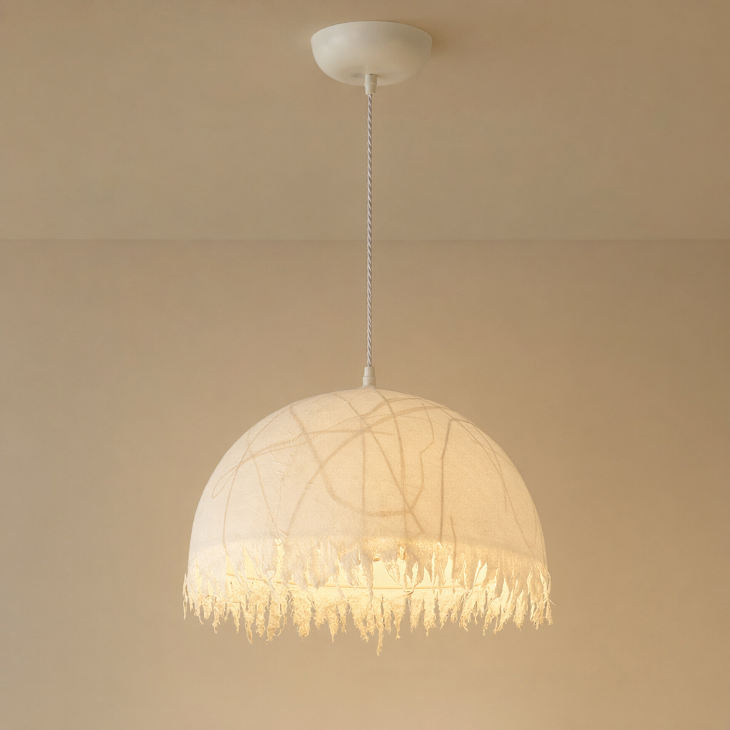 Modern Mulberry Silk Fringe Dome Pendant Light - 01 01-hero-product