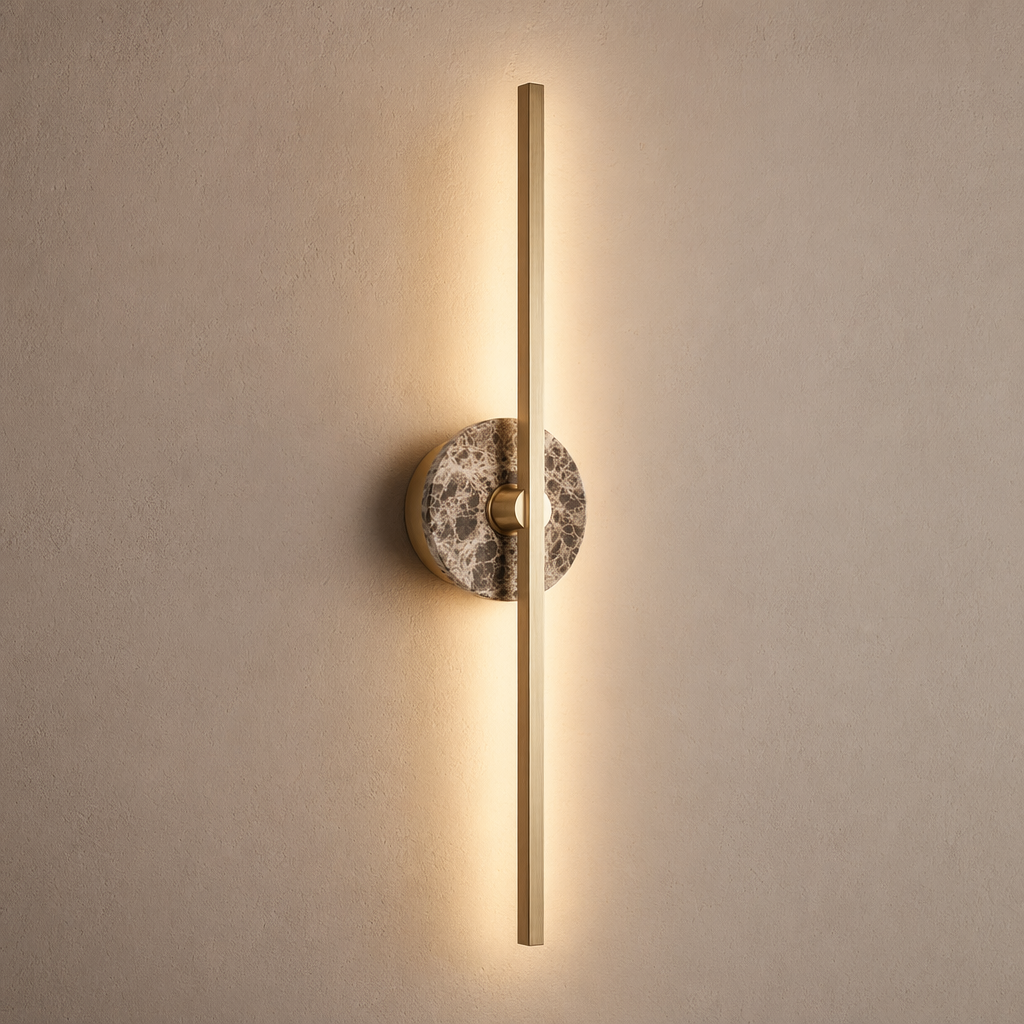 Modern Stone Disc Linear Wall Sconce in Natural Brass - product image 01