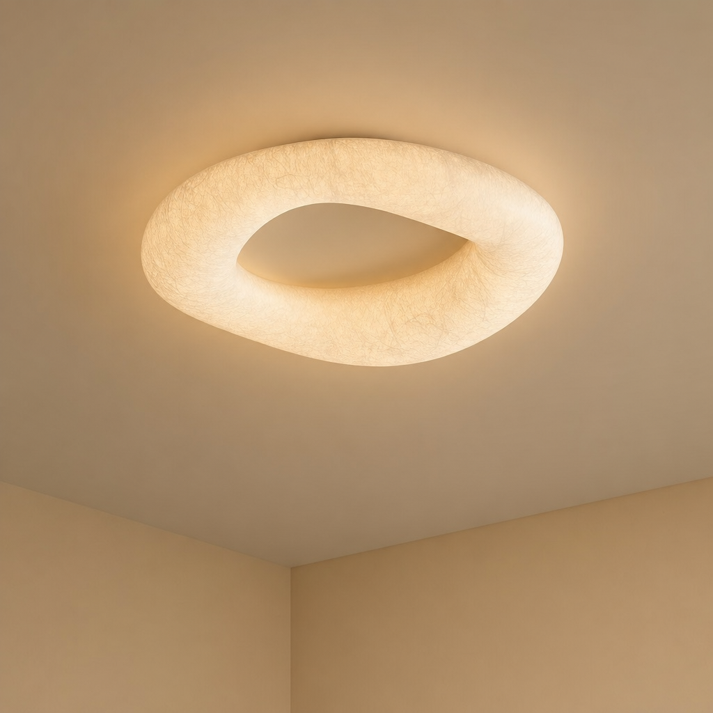 Modern Mulberry Silk Ring Ceiling Light in White - product image 01