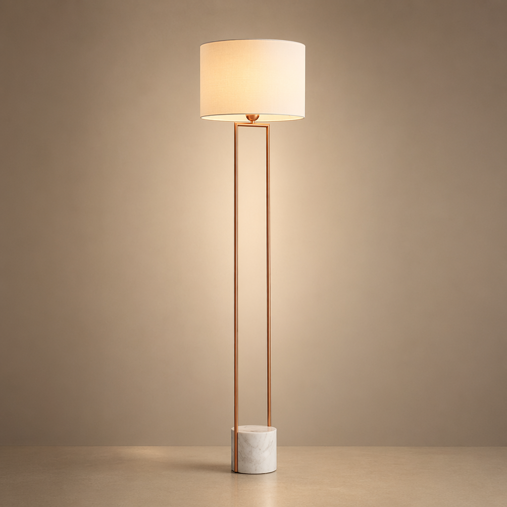 Modern Marble Base Copper Frame Floor Lamp - 01 01-hero-product