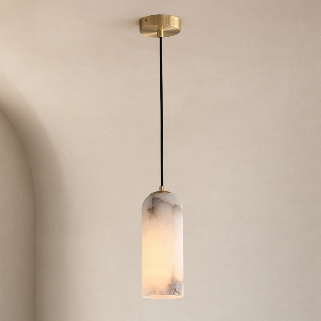 Modern Brass Marble Cylinder Pendant Light - 01 01-hero-product