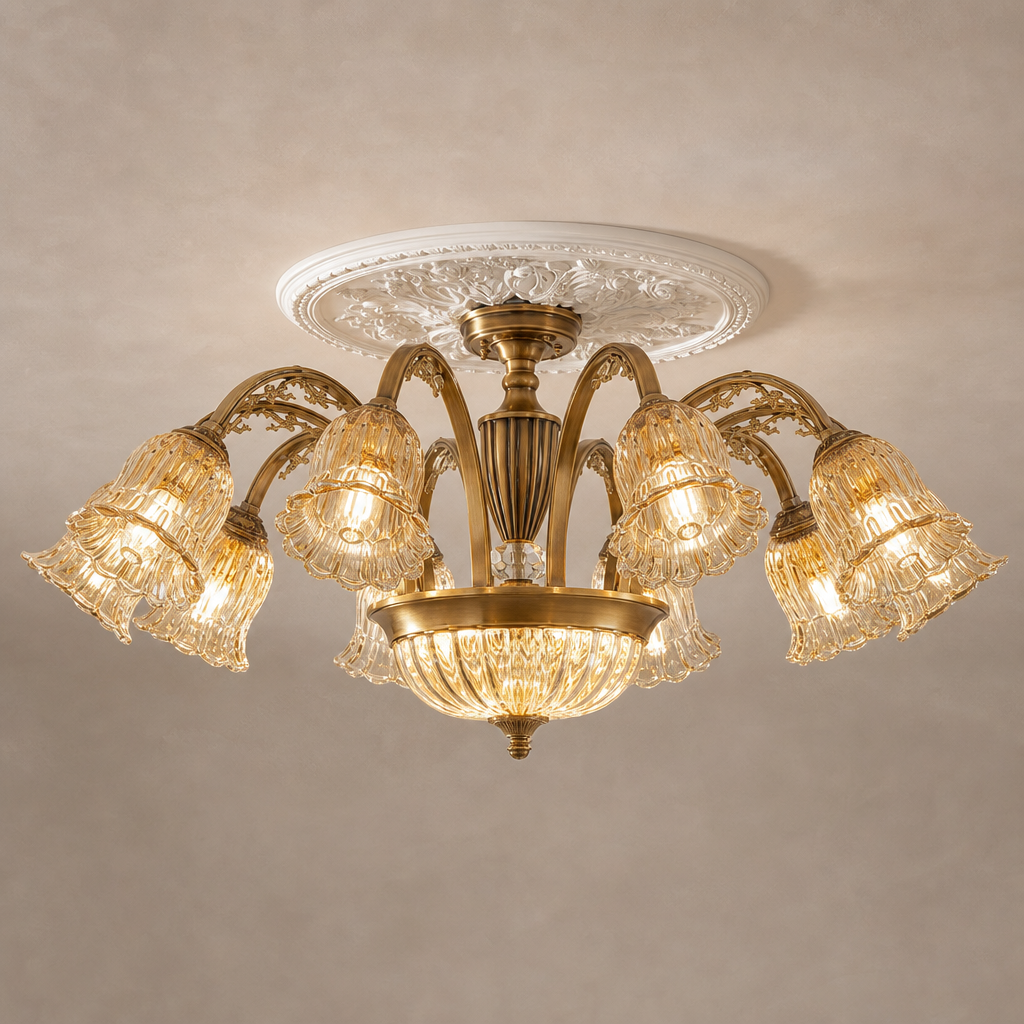 Vintage Brass Floral Glass Flush Mount hero product