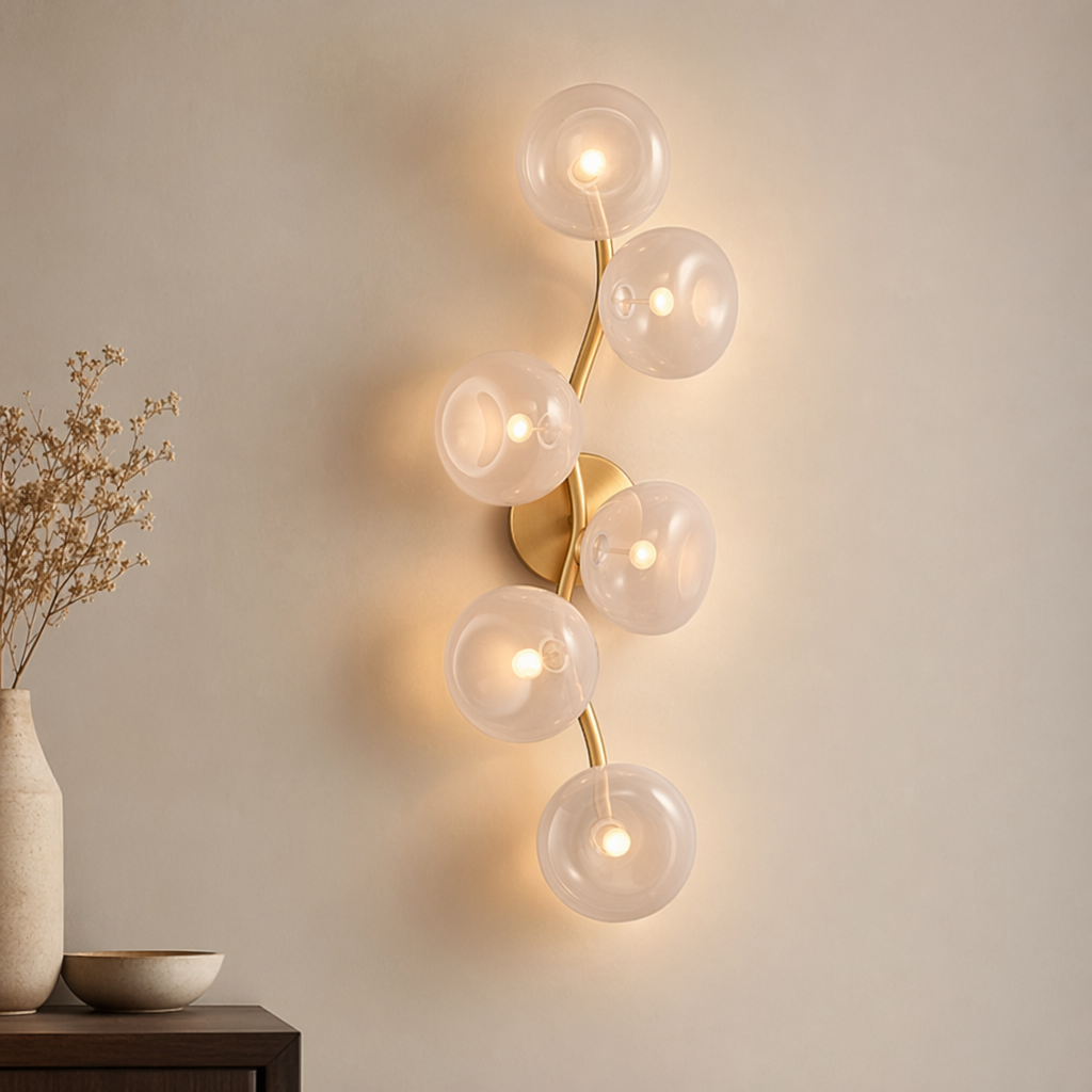 Modern Glass Globe Branch Wall Sconce in Natural Brass - product image 01