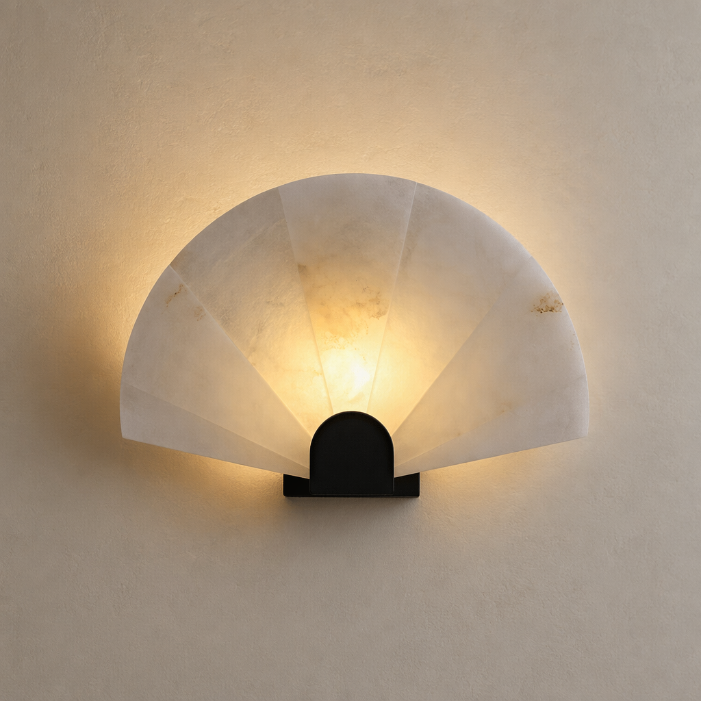 Modern Snowflake Alabaster Fan Wall Sconce in Matte Black - product image 01