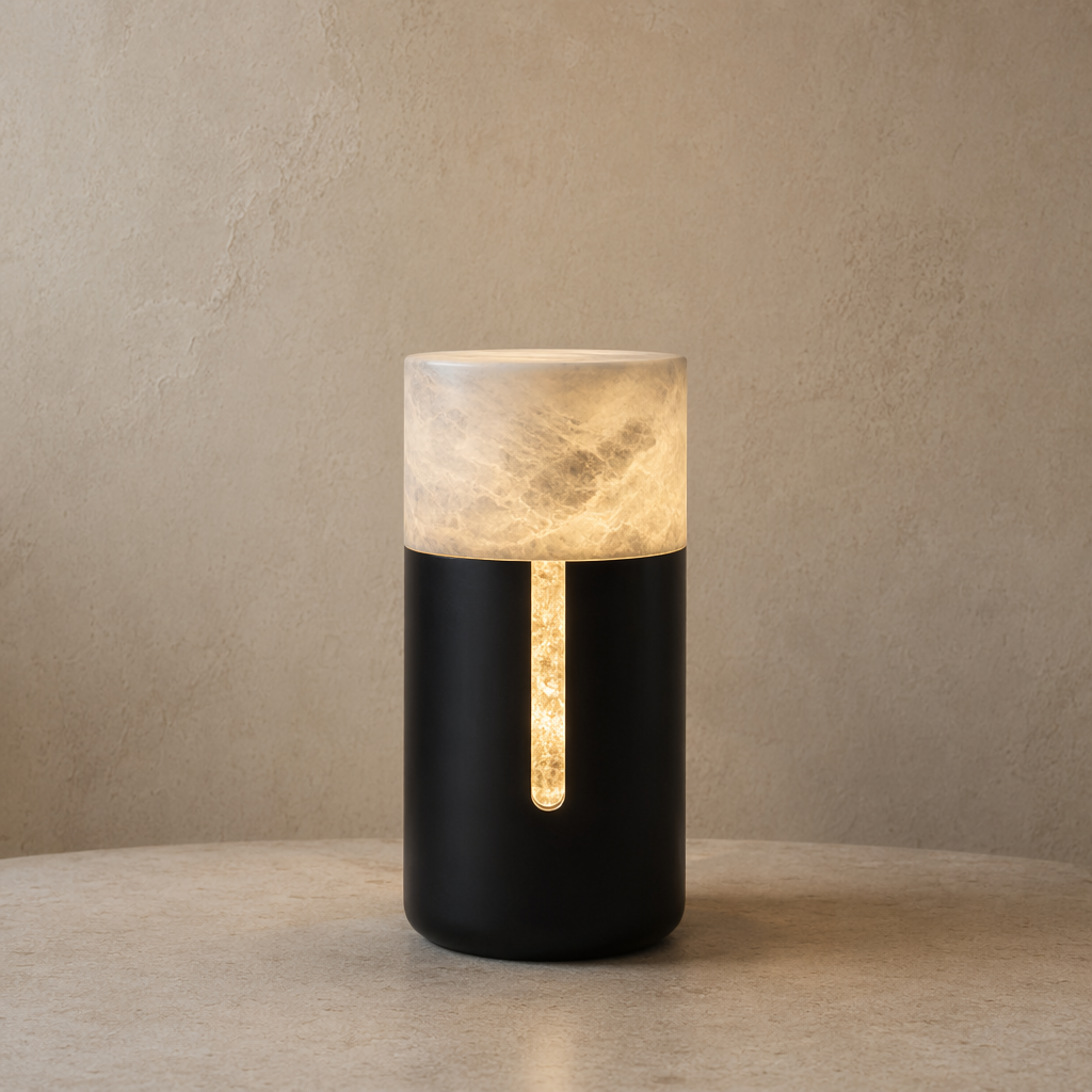 Modern Alabaster Cylinder Table Lamp in Matte Black - product image 01