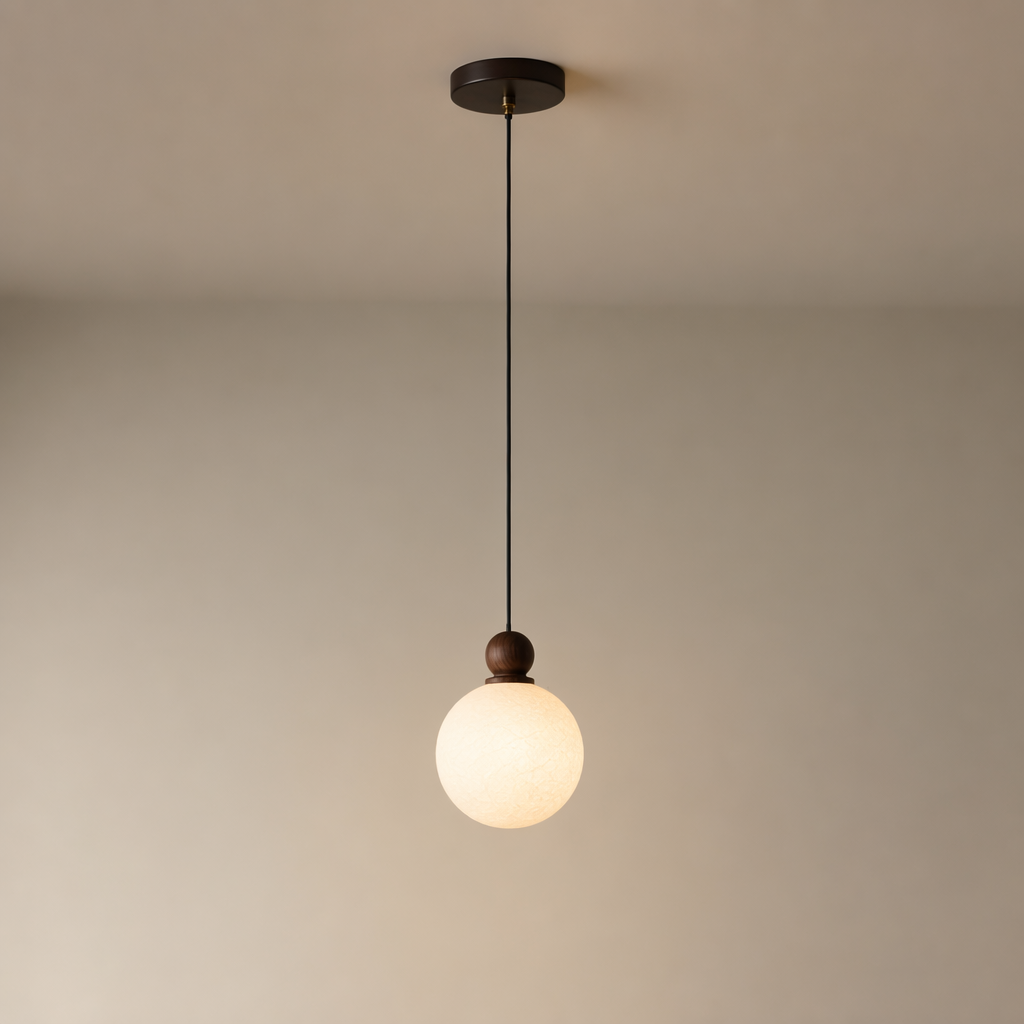 Modern Mulberry Silk Globe Pendant Light in Dark Walnut - product image 01