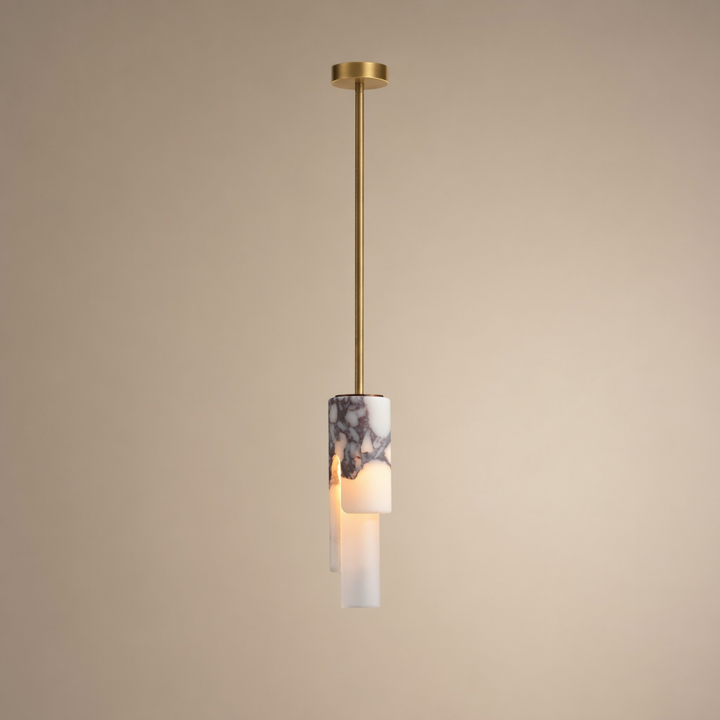 Modern Slim Stone Cylinder Pendant Light - 01 01-hero-product