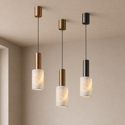 Azurelith Blue Crystal Cylinder Pendant Light in rose gold, champagne gold, and black gold finishes