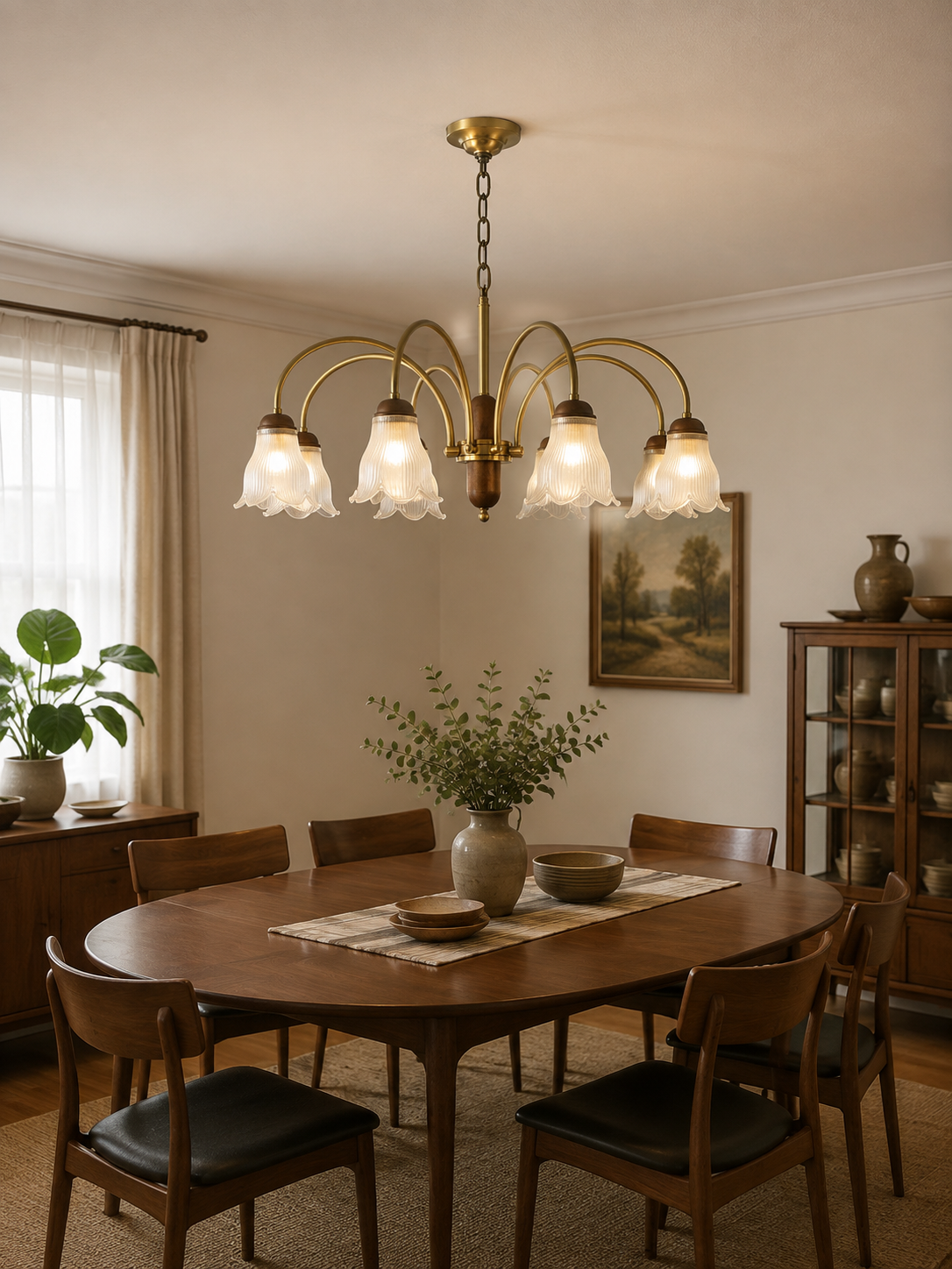 Cloveraine Fluted Petal Glass Chandelier proportionally scaled interior scene 1
