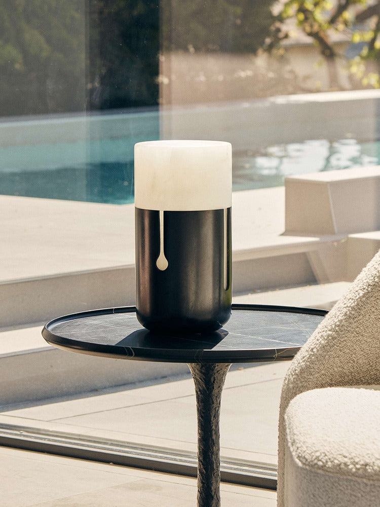 Modern Spanish Alabaster Cylinder Table Lamp in Matte Black - 01 01-scene-1