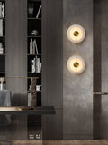 Modern Snowflake Alabaster Round Wall Sconce in Natural Brass - 01 01-scene-bedroom