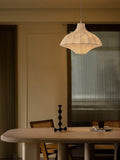 Handmade Mulberry Silk Lotus Pendant Light in White - 01 01-scene-mulberry-silk-lotus-pendant-dining-room