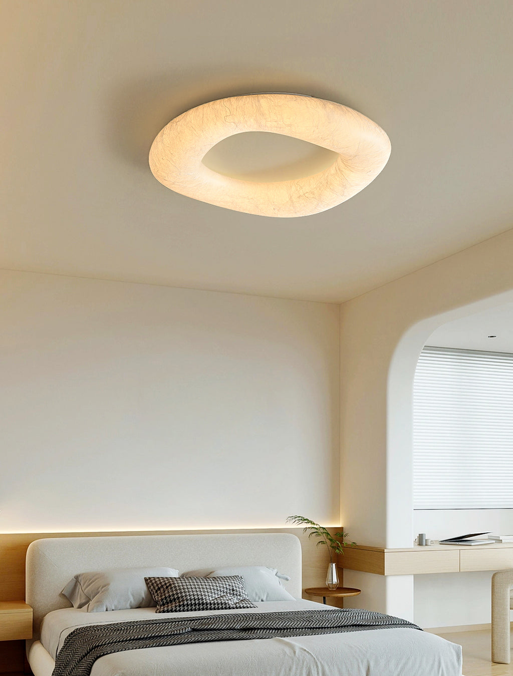 Modern Mulberry Silk Ring Ceiling Light in White - 01 01-scene-mulberry-silk-ring-ceiling-light-bedroom