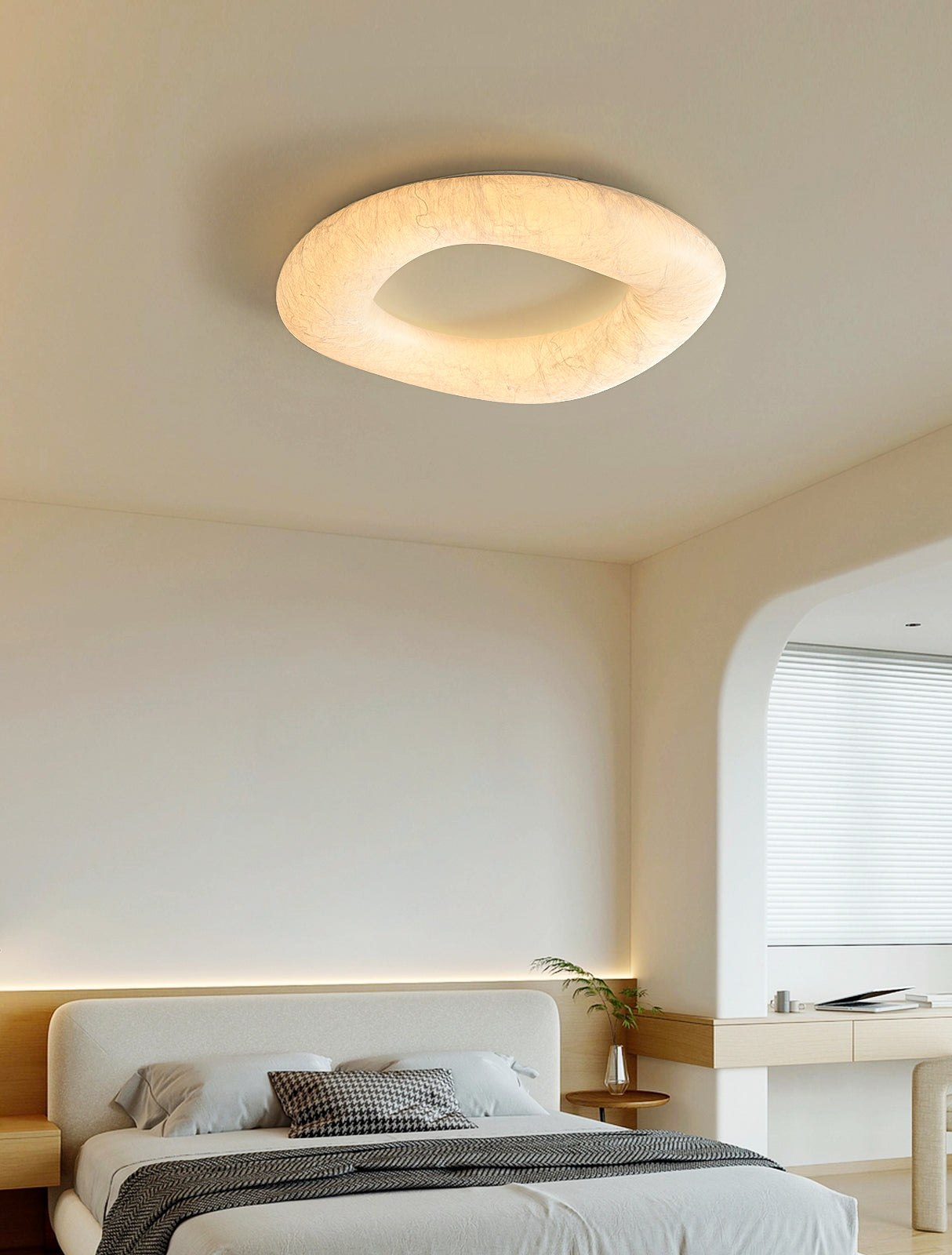 Modern Mulberry Silk Ring Ceiling Light in White - 01 01-scene-mulberry-silk-ring-ceiling-light-bedroom