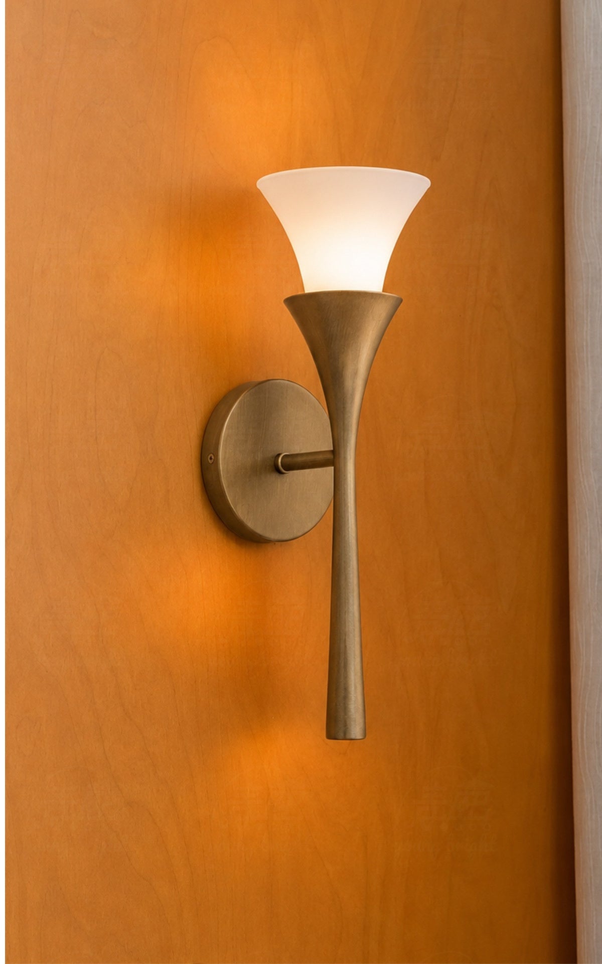 Sculptural Opal Glass and Alabaster Wall Sconce — complete real single glass wood panel