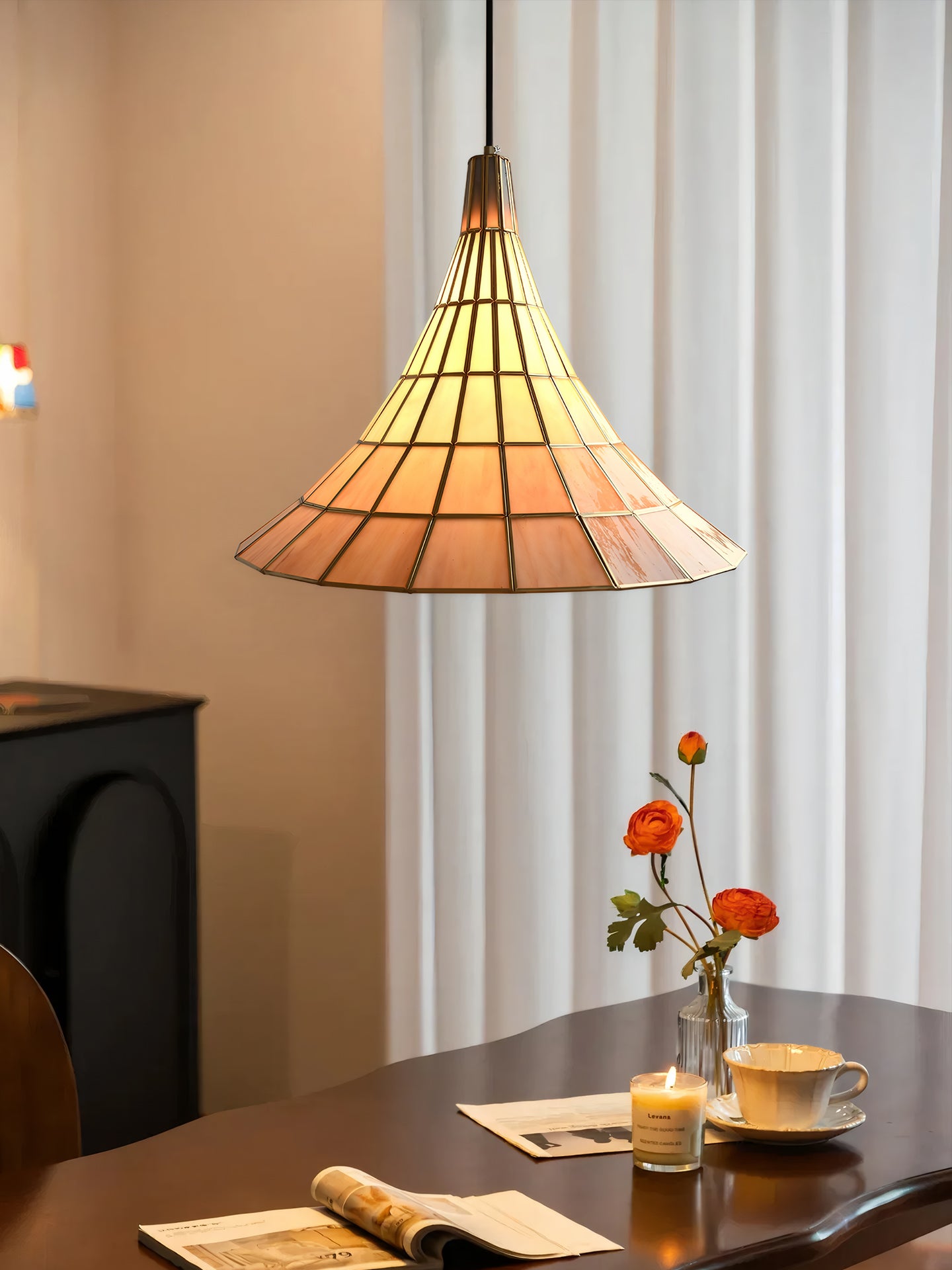 Modern Amber Shell Cone Pendant Light - 12 01-source-3-4主图2