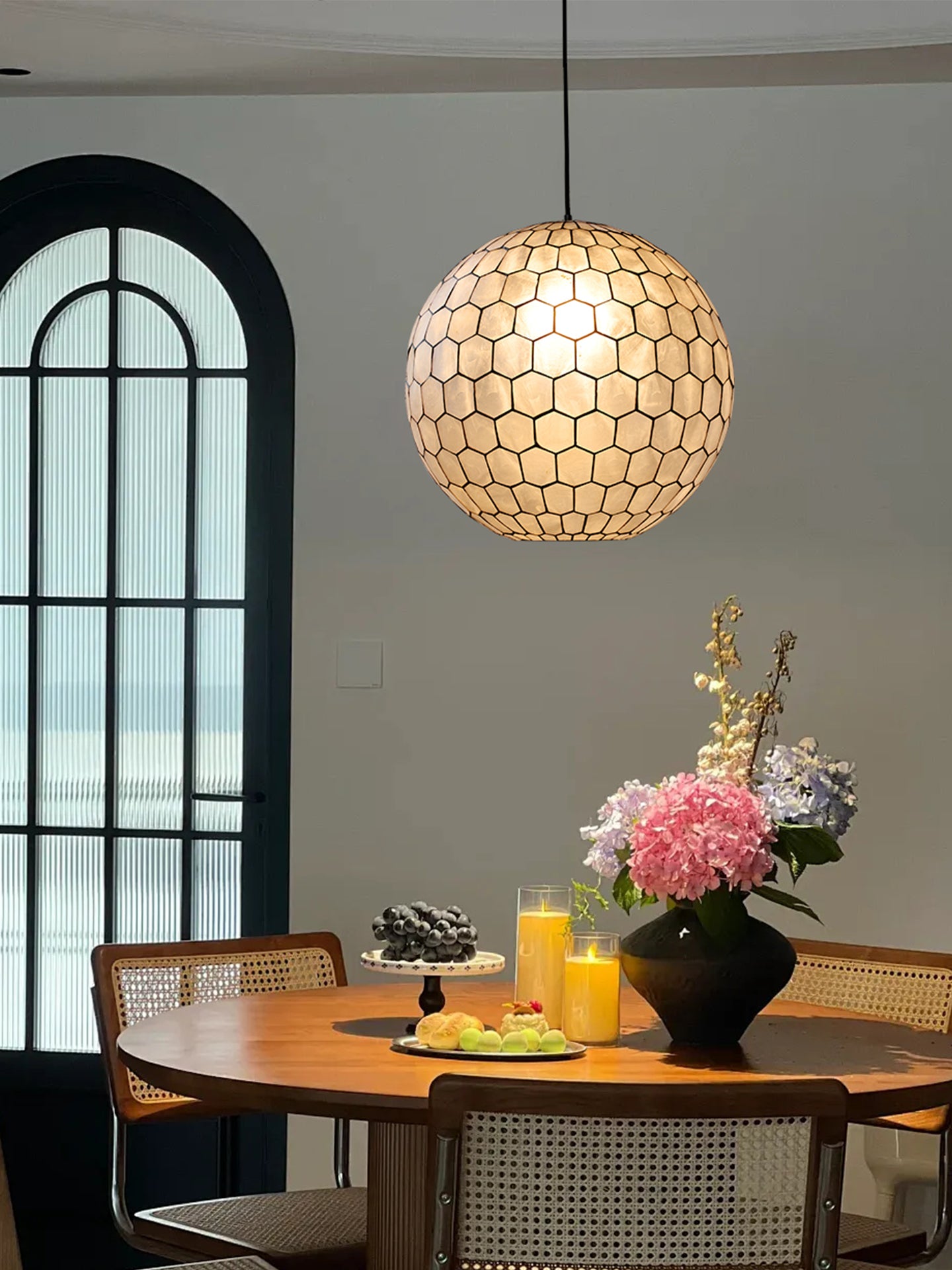 Modern Capiz Honeycomb Globe Pendant Light - 12 01-source-dining-arch