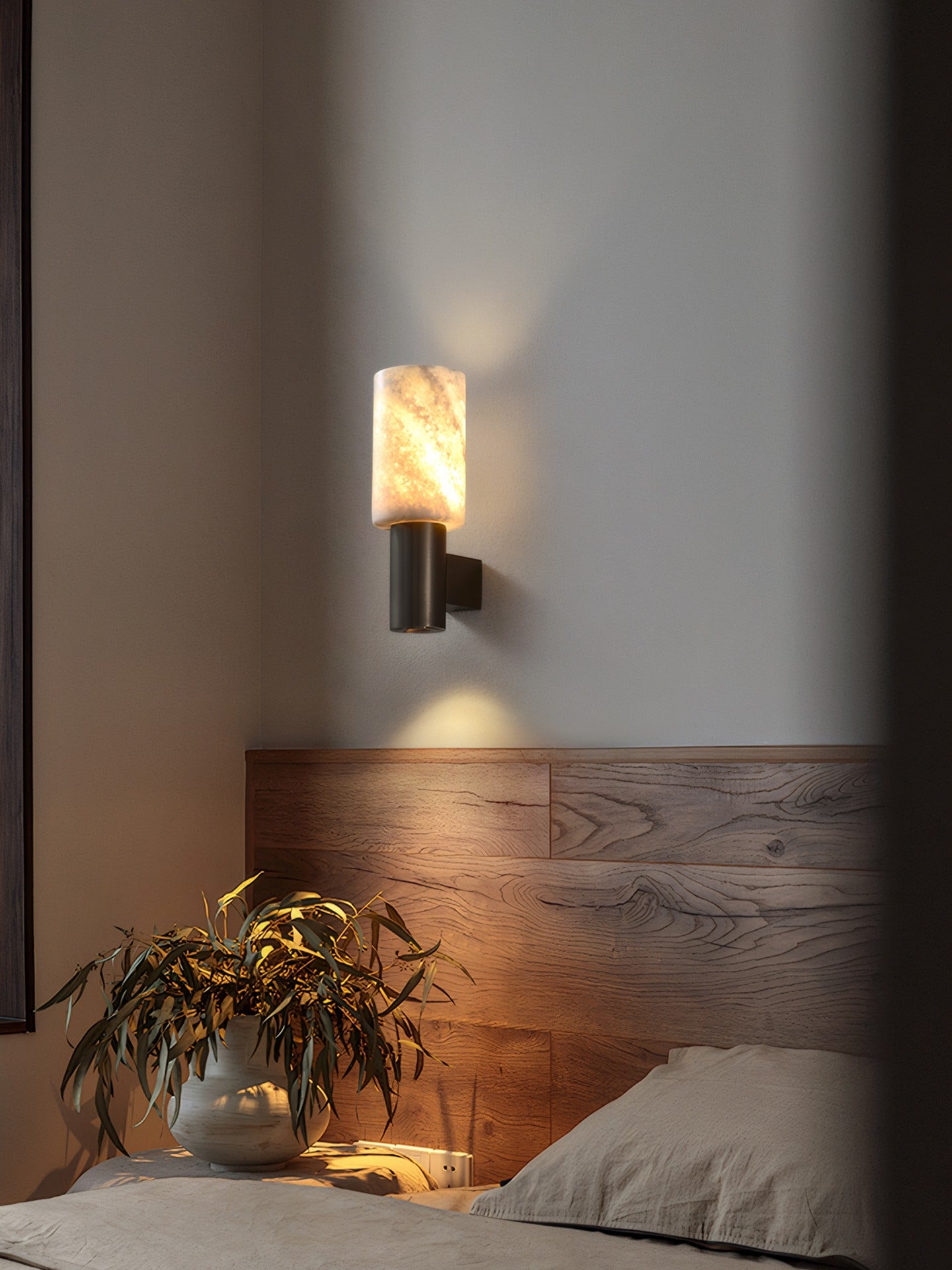 Modern Natural Stone Cylinder Wall Sconce - 01 01-source-dining-wall-sconce-scene
