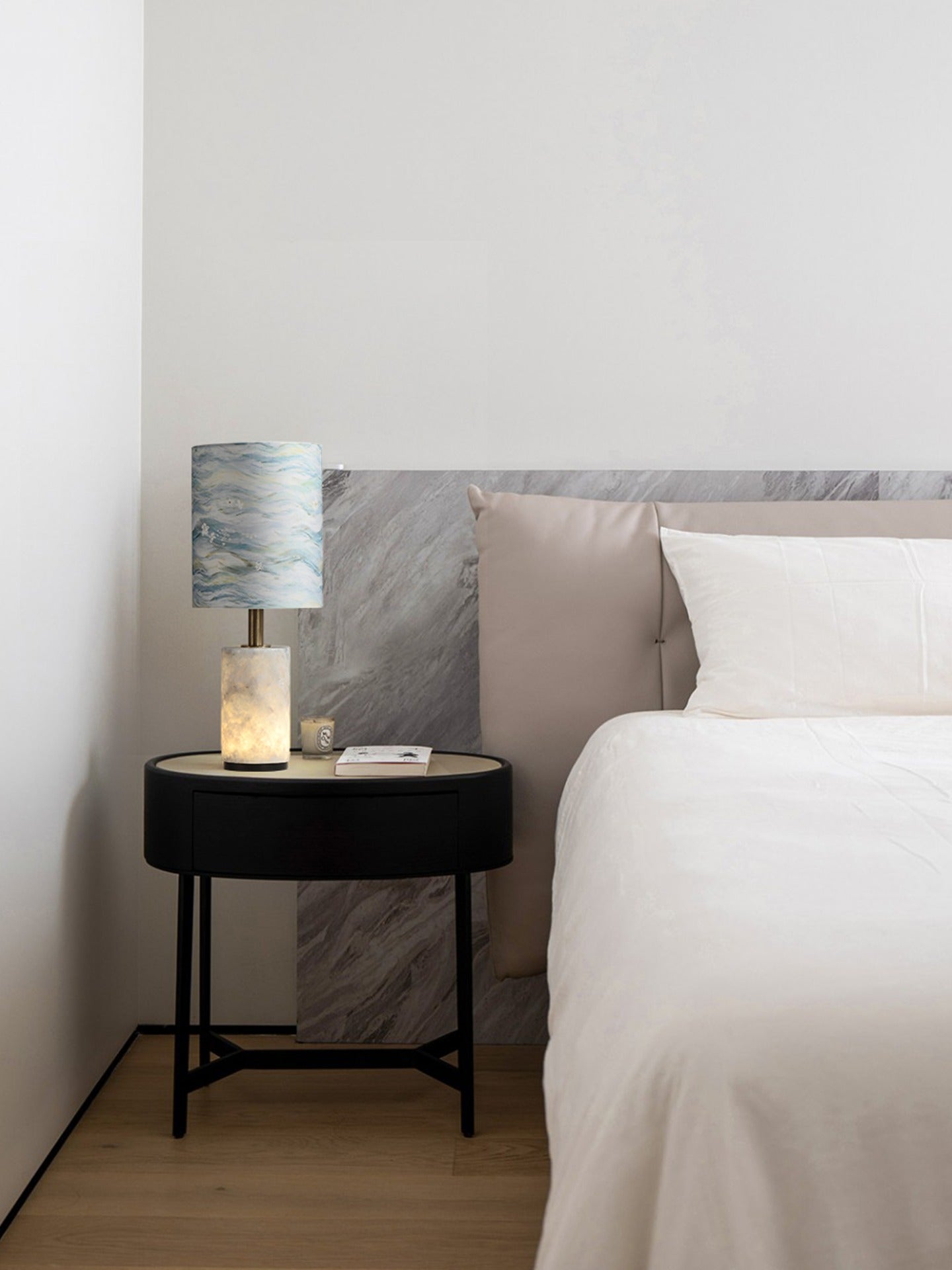 Modern Natural Stone Fabric Shade Table Lamp - 01 01-source-scene-1
