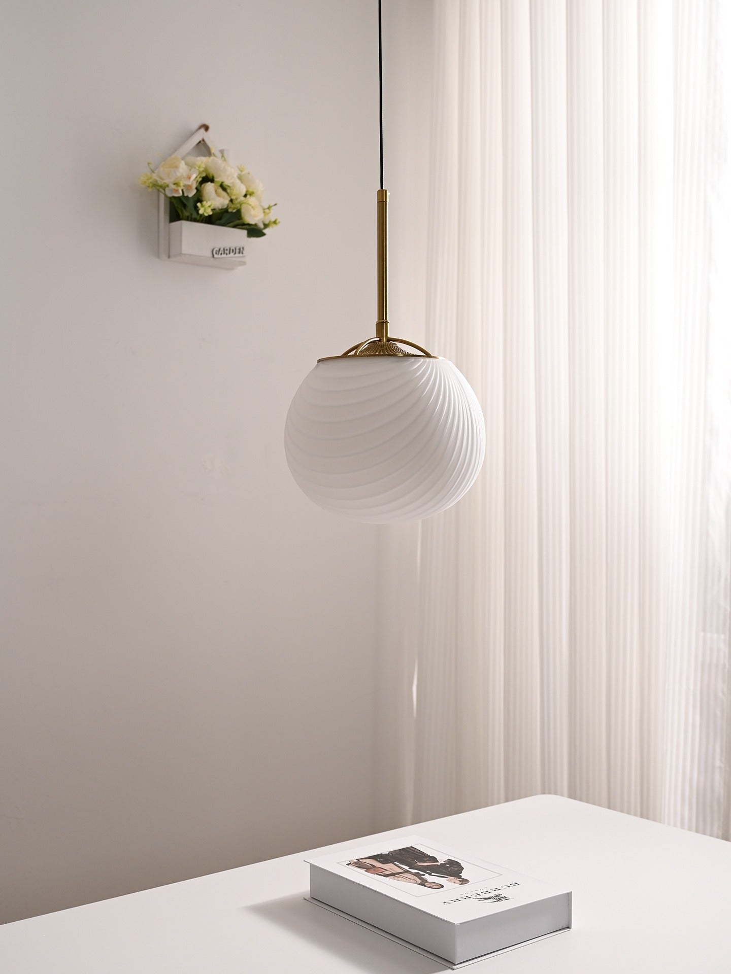 Modern Ribbed Glass Globe Pendant Light - 02 01-source-scene-1