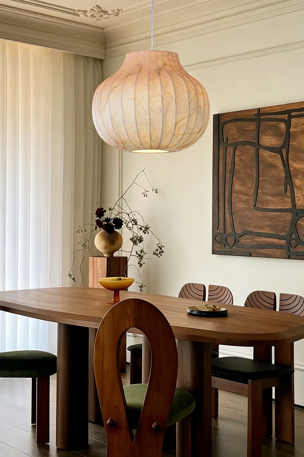 Modern Ribbed Silk Globe Pendant Light - 02 01-source-scene-1