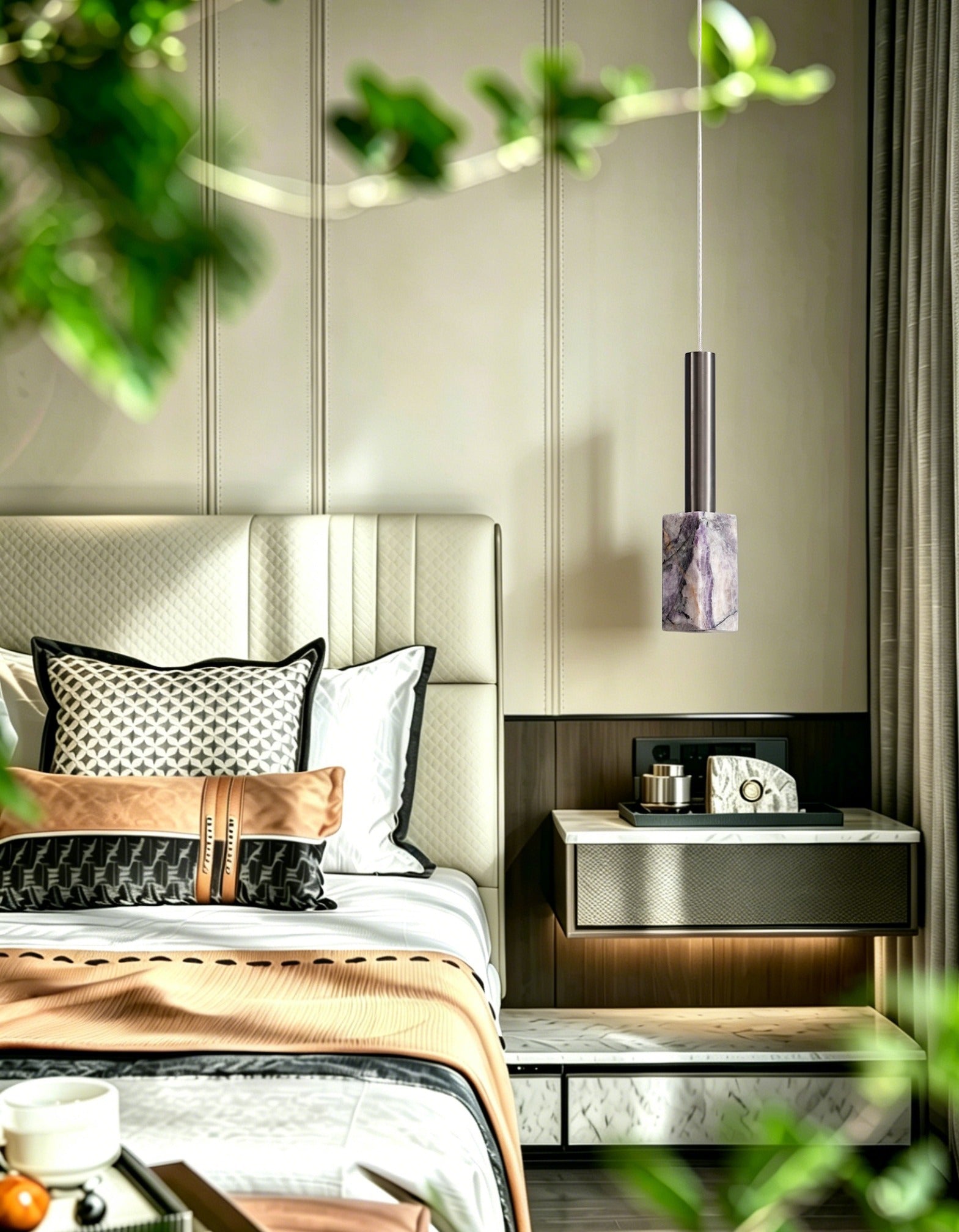 Modern Purple Crystal Cylinder Pendant Light - 12 01-source-scene-1