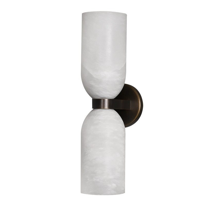Modern Alabaster Cylinder Wall Sconce in Antique Brass - 01 01-white-background-antique-brass--alabaster-cylinder-wall-sconce